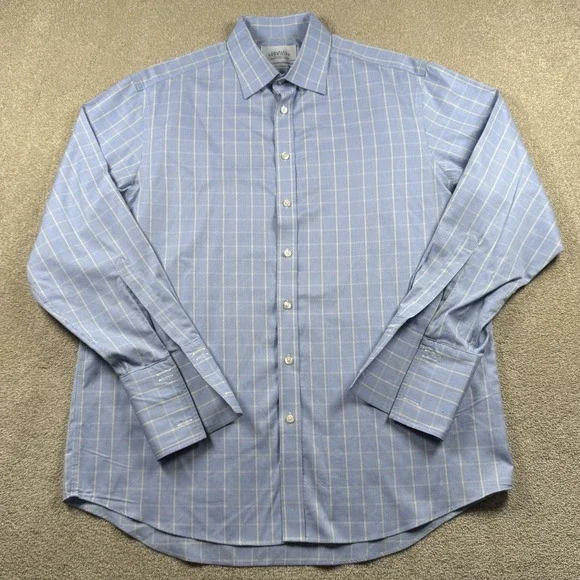 Charles Tyrwhitt Men Dress Shirt Size 17/35 Fit Blue Plaid French Cuff - Picture 2 of 6